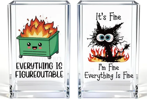 Miniatura 9 de It's Fine I'm Fine Soporte para Lápices y Bolígrafos Cosméticos de Acrílico, Divertido Soporte para Bolígrafos de Gato Negro, Regalo para Amantes