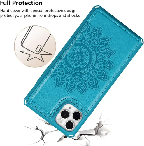 Miniatura 5 de Cavor Funda para iPhone 11 Pro Max con tarjetero, diseño de mandala en relieve, diseño de flores de poliuretano con tarjetero a prueba de golpes