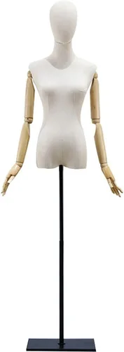 Black Female Mannequin Torso with Cloth Head & Arms, Size M Dress Form Dummy for Clothing Display, Ideal for Fashion Retail, Tailoring, and