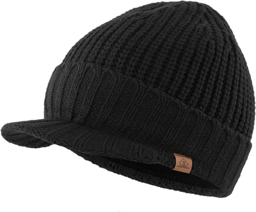 Miniatura 16 de Home Prefer - Gorro de invierno para hombre de punto grueso con visera, gorro tipo newsboy