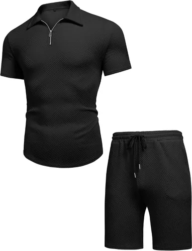Miniatura 4 de URRU Conjunto de camisa polo y pantalones cortos para hombre trajes de verano a la moda casual manga corta traje polo para hombre 2 piezas
