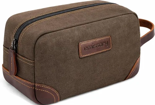 Miniatura 14 de emissary Bolsa de Aseo para Hombre de Cuero y Lona Bolsa de Aseo de Viaje Kit Dopp para Hombre Bolsa de Afeitar para Accesorios de Viaje, Marrón