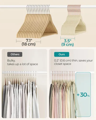 Miniatura 5 de SONGMICS - Perchas de terciopelo delgadas, perchas antideslizantes para ropa con ganchos giratorios de oro rosa, ahorro de espacio, para armario