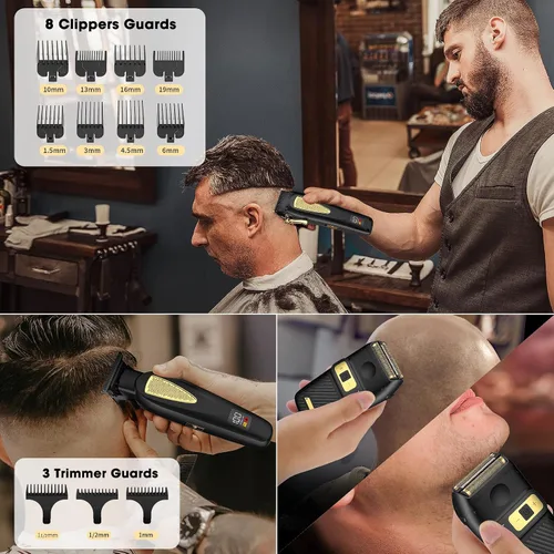 Miniatura 7 de Zesuti Juego de cortapelos de peluquero inalámbrico para hombres, kit profesional de corte de pelo y recortadora de hoja en T sin espacio y Negro 949