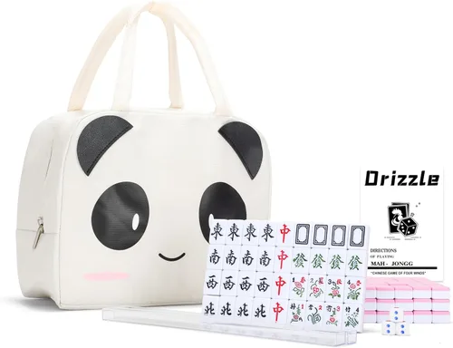 Miniatura 11 de drizzle Juego de viaje Mahjong de 0.945 in Mini Panda – 0.9 pulgadas portátil 144 azulejos – 4 bastidores de material de melamina Mah-Jong Tiempo