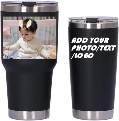 Miniatura 31 de Vaso de acero inoxidable con foto personalizada de 20 onzas / 30 onzas, taza de café personalizada con tapa y pajilla, taza aislada al vacío