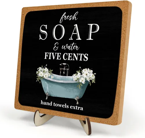 Miniatura 12 de Placa decorativa de baño, divertida placa de escritorio de madera con la vida es como el baño, letrero rústico para estante de casa de campo