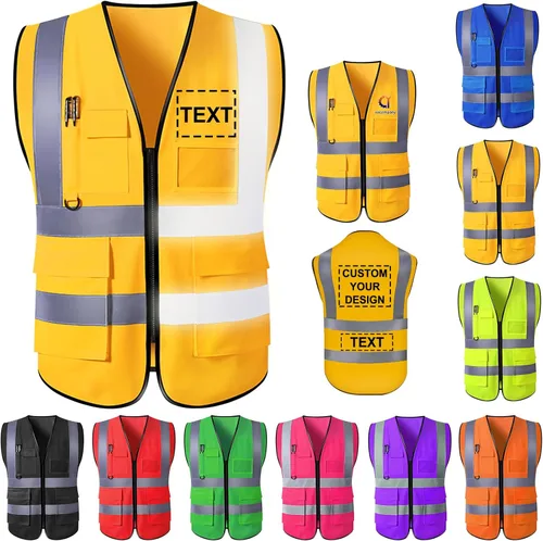 Miniatura 7 de Chaleco de seguridad personalizado para hombre, ropa de trabajo de protección de alta visibilidad, 5 bolsillos, clase 2 con tira reflectante Verde