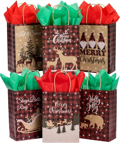 Miniatura 8 de Loveinside Bolsas de regalo de Navidad con tarjeta de felicitación, etiqueta de regalo y papel de seda para Navidad, vacaciones y fiestas, y más, 16