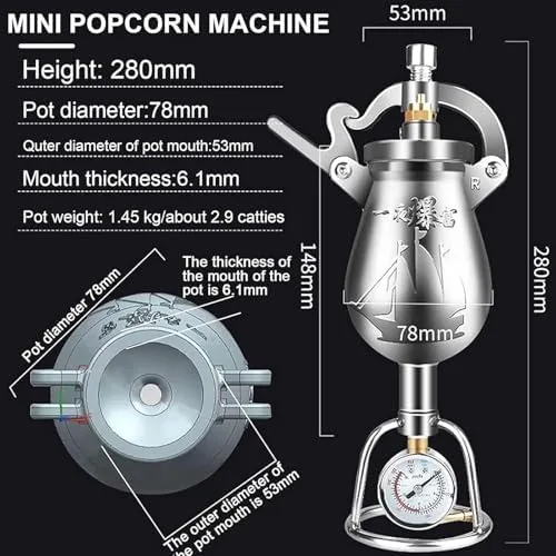 Miniatura 4 de Máquina de palomitas de maíz de aire caliente de alta presión, cañón manual chino vintage, amplificador de grano de 12.4 fl oz para fiestas, eventos