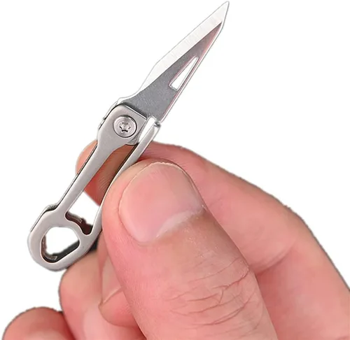 Cuchillo de titanio plegable ultra pequeño con hoja de acero inoxidable 420j2, mini cortador de cajas portátil EDC/abridor de paquetes, ultra