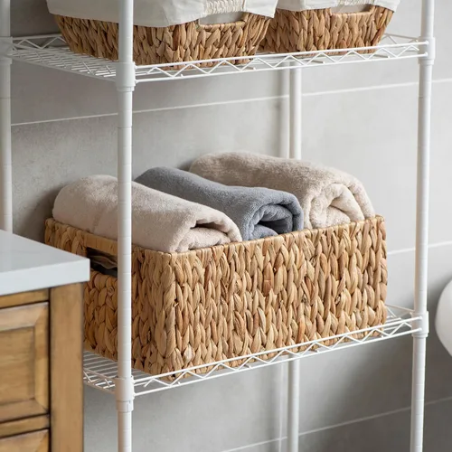 Miniatura 6 de Cesta de mimbre grande para organización, rectangular a prueba de humedad, cesta de almacenamiento de mimbre grande de plástico para estante