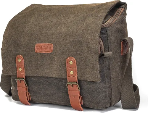 Miniatura 8 de CADeN - Bolso para cámara compacto de cuero con ribete de tela de lona, compatible con Nikon, Canon, Sony, cámara sin espejo y lentes, resistente al