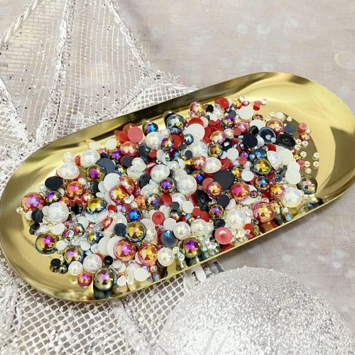 Miniatura 3 de Diamantes de imitación de media perla roja y negra de 1.06 oz para manualidades, tamaño mixto de 0.116 a 0.394 pulgadas, diamantes de imitación