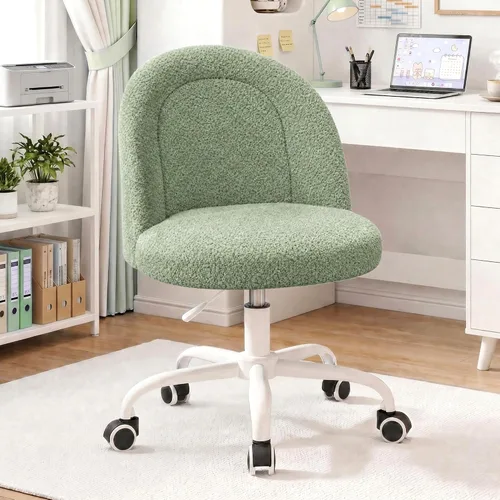 Miniatura 17 de DurayLoly - Silla de tocador, silla de maquillaje de vellón suave con ruedas silenciosas, altura ajustable y giro de 360°, diseño sin brazos que