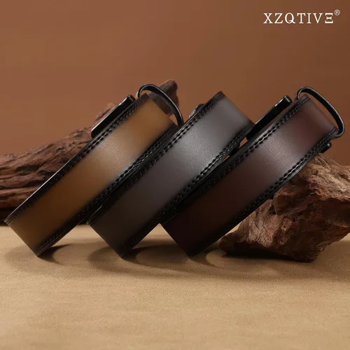 Miniatura 6 de XZQTIVE Cinturón de cuero hipoalergénico sin metal para hombre, cinturón de cuero para jeans y vestido, sin níquel, con hebilla negra