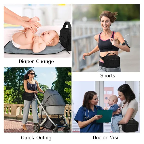 Miniatura 6 de Bolsa de pañales pequeña con cambiador portátil, mini riñonera cruzada para pañales con bolsillo para toallitas, bolsa de cintura para mujer