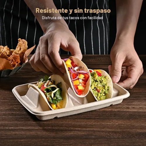 Miniatura 3 de 24 soportes desechables para tacos para fiestas, platos de tacos de papel prémium con 3 divisores, bandeja para tacos de fiesta para el martes