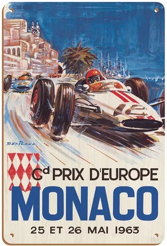 Miniatura 9 de Pacifica Island Art Mónaco Grand Prix Europe (Gd Prix D'Europe) - Póster de carreras de coches vintage por Michel Beligond c.1963 - Cartel de metal