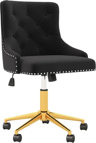 Miniatura 11 de Westice Sillas de escritorio de terciopelo, silla giratoria tapizada de maquillaje cómoda con respaldo copetudo, base de metal dorado y ruedas, Beige