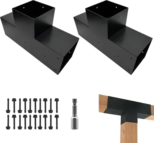 Miniatura 15 de Kits de soporte para pérgola DIY, soportes de esquina en forma de L de 2 vías para madera de 6 x 6 pulgadas (real: 5.5 x 5.5 pulgadas) para pérgola