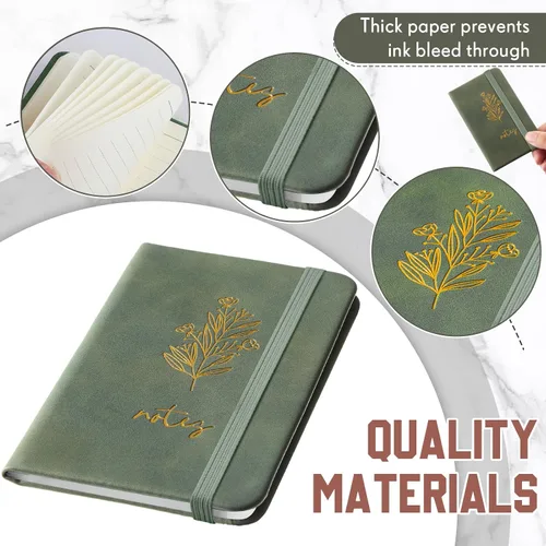 Miniatura 3 de Qeeenar Paquete de 10 cuadernos de bolsillo de cuero de tapa dura, mini diarios rayados de 4 x 2.5 pulgadas, diseño de hojas doradas, 50 hojas