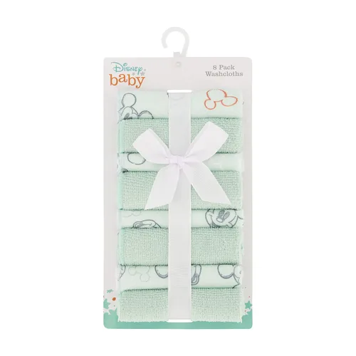 Disney Cudlie - Toallas para bebé con personajes de guardería, paquete de 8 paños para baño y artículos de bebé para recién nacidos