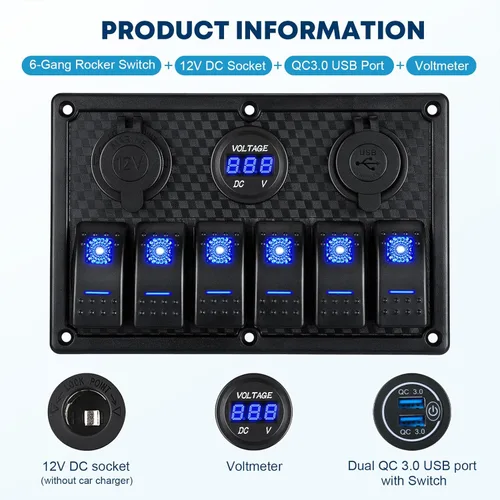 Miniatura 3 de Kohree - Panel de interruptor basculante para barco de 6 y 8 marchas, 12 V, resistente al agua, panel de interruptores LED para coche, camión