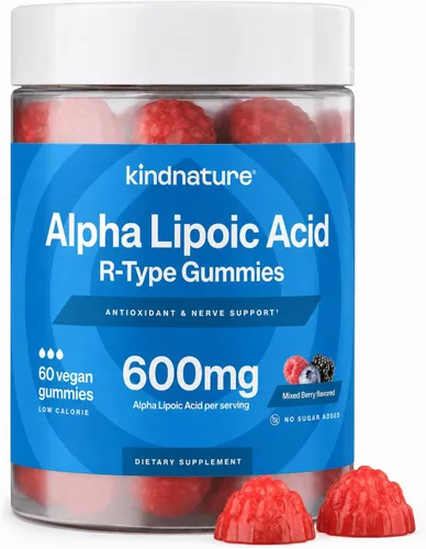 kindnature Gomitas de ácido alfa lipoico de 600 mg – Suplementos de neuropatía – ALA para comodidad nerviosa y apoyo antioxidante – Sin azúcar,