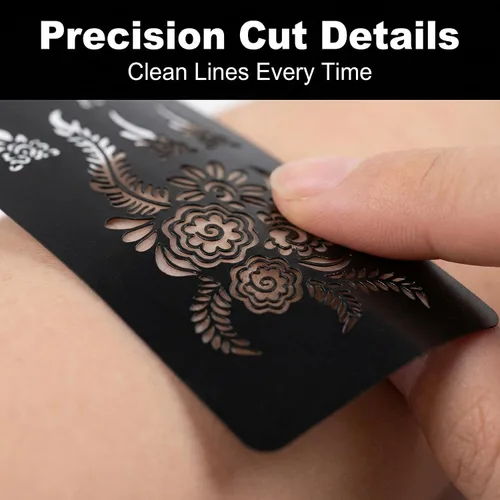 Miniatura 11 de Kotbs 32 hojas de plantillas de tatuaje de henna para manos, antebrazo, pintura facial, arte corporal, plantillas de tatuaje de flores con purpurina