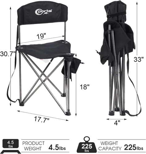 Miniatura 3 de PORTAL Taburete trípode plegable rápido extra grande con respaldo silla de camping de pesca con correa de transporte Negro