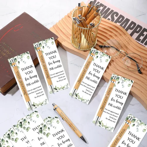 Miniatura 4 de Yeaqee 36 juegos de regalo de agradecimiento a los empleados, bolígrafo de bambú inspirador con tarjeta de agradecimiento para la semana de CNA