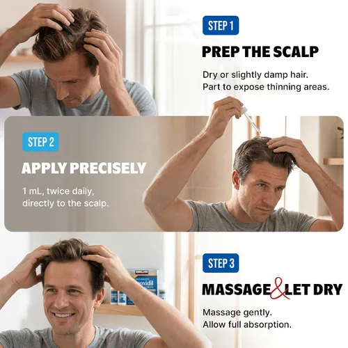 Miniatura 7 de Minoxidil para hombres Paquete Líquido, Tratamiento de crecimiento del cabello de fuerza extra 5%, suministro para 6 meses - Aplicador con gotero