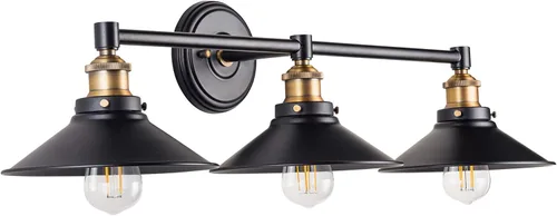 Miniatura 10 de Linea di Liara Andante - Lámpara de tocador de baño con 2 luces, industrial, dorada y negra mate, lámpara sobre espejo, luces de tocador de casa