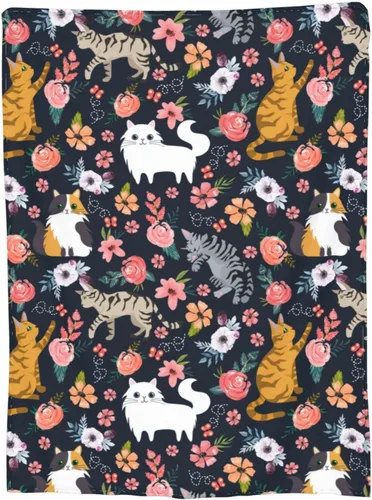 Miniatura 2 de Manta de flores de gato, suave, cálida, ligera, acogedora manta de felpa para cama, sofá, oficina, decoración de regalos para niños y mujeres, 50 x