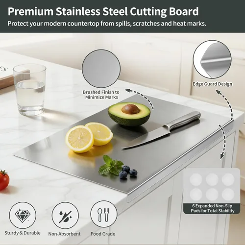 Miniatura 2 de Tabla de cortar de acero inoxidable para cocina, tabla de cortar de metal con mostrador de labios, apta para lavavajillas, tabla de cortar