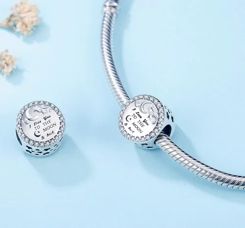 Miniatura 2 de MUERDOU Collar de pulsera de plata de ley 925 con dije de "I Love You to the Moon and Back Charm" para mujer