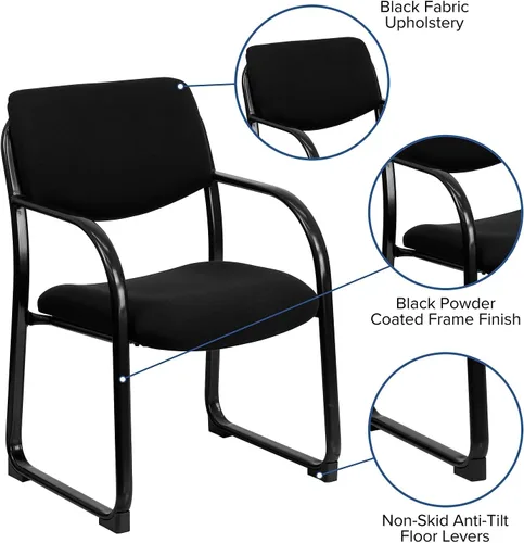 Miniatura 7 de Flash Furniture Silla de recepción lateral ejecutiva de tela negra Richie con base de trineo
