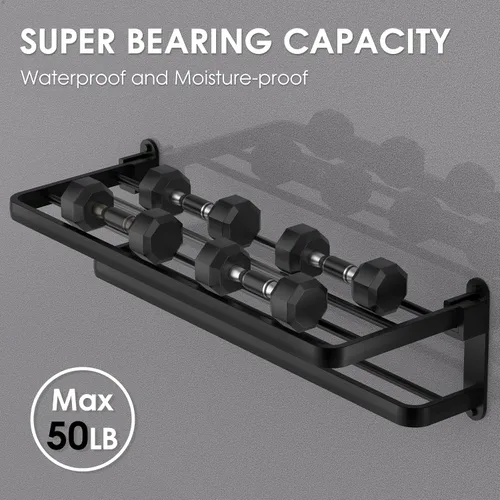Miniatura 5 de BOZWELL Toallero de baño con dos barras para toallas, porta toallas de 16 pulgadas (40 cm) con estante BZ305-A (Negro mate)