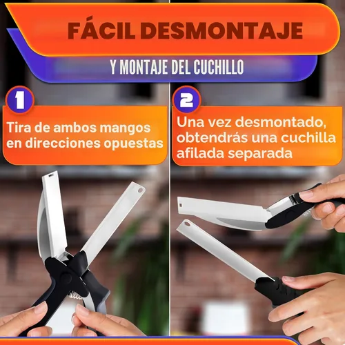 Miniatura 5 de Tijeras de cocina 2 en 1 para alimentos – Cuchillo de tomate de acero inoxidable de 9.5 pulgadas para picar verduras, frutas, queso, carne