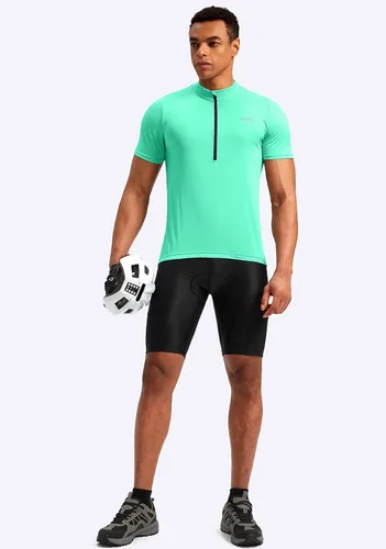Miniatura 6 de Bikewa Maillot de ciclismo para hombre que absorbe la humedad, manga corta, UPF media cremallera, ciclismo, ciclismo de carretera, camisas