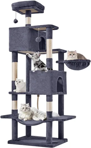 Miniatura 24 de Árbol grande para gatos de 66 pulgadas, torre de árbol para gatos de varios niveles con condominio, perchas, postes rascadores de sisal y hamaca
