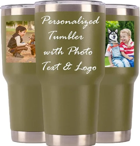 Miniatura 30 de Vaso de acero inoxidable con foto personalizada de 20 onzas / 30 onzas, taza de café personalizada con tapa y pajilla, taza aislada al vacío