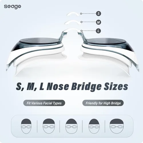 Miniatura 4 de Seago 2 Pack Swimming Goggles Anti-fog Anti-UV Silicone Swim Goggles Adult Women Men Negro & blanco