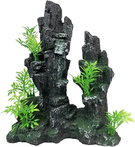 Miniatura 7 de Adorno de piedra para acuario con vista a la montaña, árbol de cueva de roca, decoración de acuario para peceras para peceras pequeñas, 7.5 pulgadas
