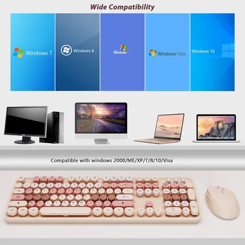 Miniatura 9 de Combo de teclado y mouse inalámbricos colorido - Teclado inalámbrico de 104 teclas con almohadilla numérica para PC Windows, portátil, laptop