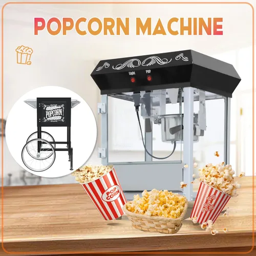 Miniatura 2 de Carro de máquina de palomitas de maíz de 8 onzas, 650 W, máquina para hacer palomitas de maíz con hervidor de acero inoxidable, máquina de palomitas
