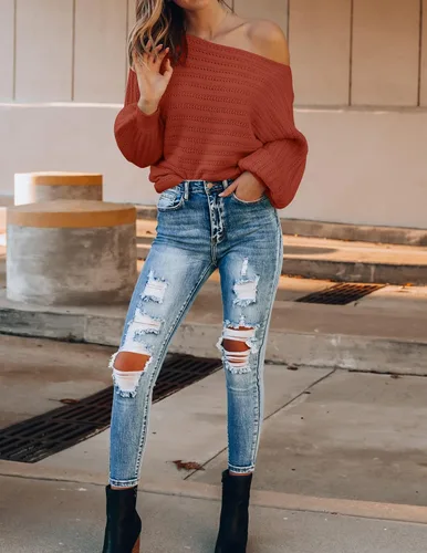 Miniatura 9 de ZESICA Suéter holgado de manga larga con cuello redondo para mujer estilo casual de otoño