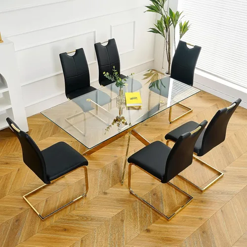 Miniatura 8 de Juego de 2 sillas de comedor, modernas sillas de comedor de piel sintética con respaldo alto, patas de metal, sillas tapizadas modernas para cocina