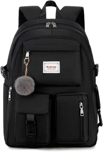 Wadirum Conjunto de mochila escolar de moda para niña, mochila espaciosa para computadora portátil, color negro